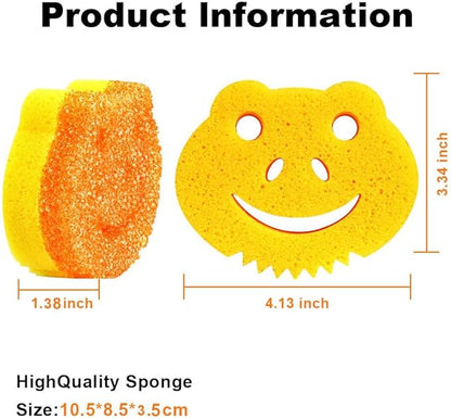 5 Pack Cute Frog Scrub Sponge, Dual-Sided Temperature Controlled Kitchen Sponge for Dishes,Furniture,Bulk Sponges Household Cleaning Pads,Multi-Functional Premium Cleaning Sponges