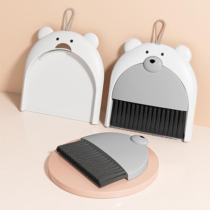 Broom with Dustpan Combo Set,Broom and Dustpan Set,Dust Pan and Brush Set with Small Hand(Grey)