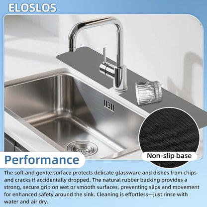 30"L x 5.5"W Customizable Sink Faucet Mat for Kitchen Sink 2 Holes & 3 Holes, DIY Cut for Oval/Rectangle/Square Faucets, Extra Long Quick-Drying Absorbent Splash Guard Counter Protector, Gray