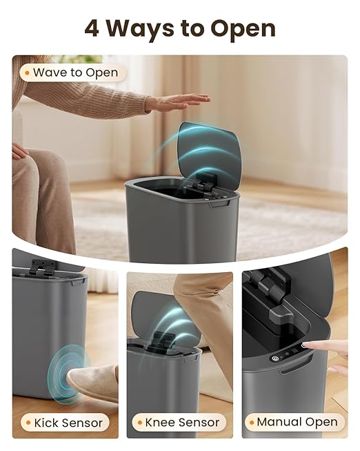 Cesun 5 Gallon Automatic Bathroom Trash Can, Touchless Motion Sensor Garbage Can with Lid, Smart Plastic Slim Wastebasket for Bathroom, Office, rv, Bedroom, Living Room, Grey