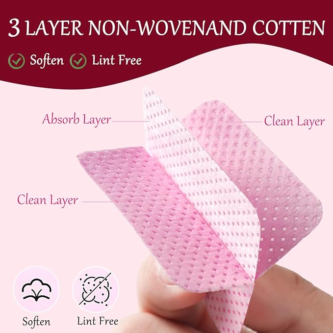 Lint-Free Nail Wipes With 100ML Empty Spray Bottle Set,1080pcs Pink Non-Woven Fabric Dry Nail Prep Skin Nail Polish Remover Wipes Nail Cleaning Pads Eyelash Extension Glue Wipes Paper