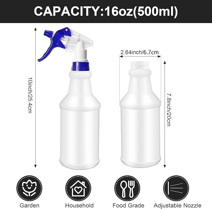 Eccliy 12 Pcs 16 Oz Plastic Spray Bottle, Adjustable Empty Reusable Sprayer for Cleaning, Planting, Water, Bathroom and Kitchen, BBQ, Commercial and Residential (Original,Blue,Yellow)