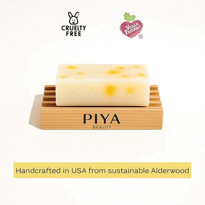 PIYA Soap Dish – Handmade Wood & Bamboo Soap Holder, Drainable, Eco-Friendly Tray for Bar Soaps & Bathroom Use (Pack of 2)