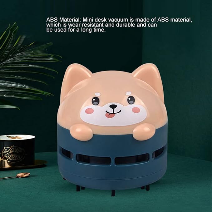 Mini Desktop Vacuum Cleaner, Cute Cartoon Desk Cleaner Strong Adsorption Table Vacuum with Detritus Bin for Cleaning Crumbs Dust (Blue)