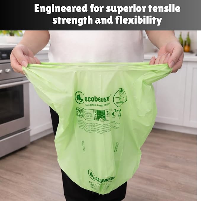 2.6 Gallon 100% Compostable Bags Handle Tie (110 Bags) 9.84L Small Compost Trash Bags Food Scrap Garbage Bags US BPI Certified TUV OK Compost Home Certified Meeting ASTM D6400 (110 ct.)