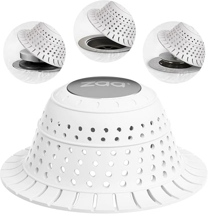 zaa Bathtub Drain Hair Catcher, Silicone Collapsible 1 Pack Drain Protector for Pop-Up and Regular Drains of Shower, Tub, Bathroom, Sink, Snow-White