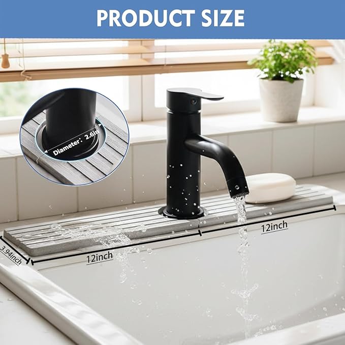 Diatomite Sink Splash Guard - DryingNeat Kitchen Faucet Mat, Instant Dry Water Absorbing Stone Tray for Sink, Durable Protector for Kitchen Bathroom Counter [Light Grey]