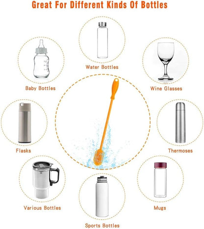 Silicone Bottle Cleaning Brush with Long Handle,12.5" Water Bottle Cleaner for Baby Bottles, Hydro Flask, Sports Bottle, Vase, Glassware, Perfect for Smaller Diameter Bottle Openings (One Pack)