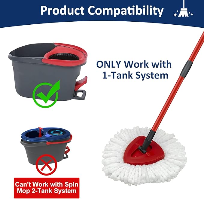 Mop Replace Heads Mop Handle and Base Replacement for O Cedar EasyWring 1-Tank Spin Mop System, 2 Microfiber Mops Refills, 4-Section Iron Mop Handle 30-58Inch and 1 Mopping Heads Cover Set (No Bucket)