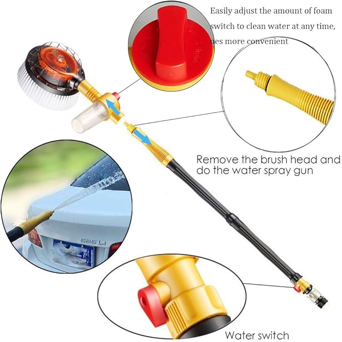 Car Wash Brush Car Cleaning Kit 360 Spin Car Mop Microfiber Car Cleaning Brush Detachable & Extendable Scrub Brush Garden Hose Spray Nozzle Spray Gun for Car Home Cleaning & Garden Use