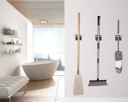 Verdenu 6 Pack Broom Holder Wall Mount, Mop and Broom Holder Wall Mount, Stainless Steel Command Broom Holder with Screws, Garden Tool Storage Organizer for Kitchen, Home, Bathroom, Garage, Grey