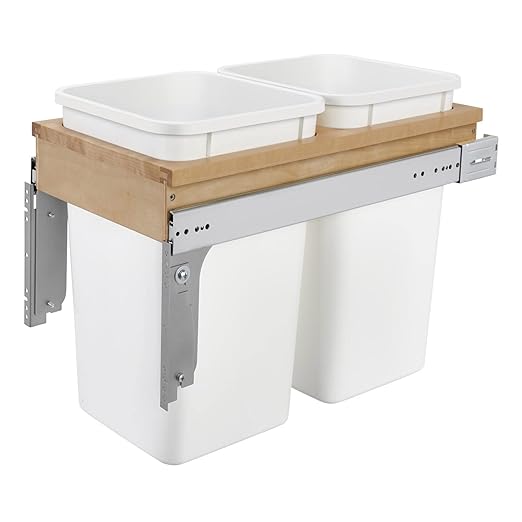 Rev-A-Shelf Top Mount Double Pullout Under Cabinet 27 Quart Kitchen Trash Cans with 150 Pound Rated Full-Extension Slides, 4WCTM-15DM2