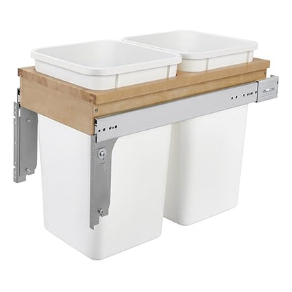Rev-A-Shelf Top Mount Double Pullout Under Cabinet 27 Quart Kitchen Trash Cans with 150 Pound Rated Full-Extension Slides, 4WCTM-15DM2