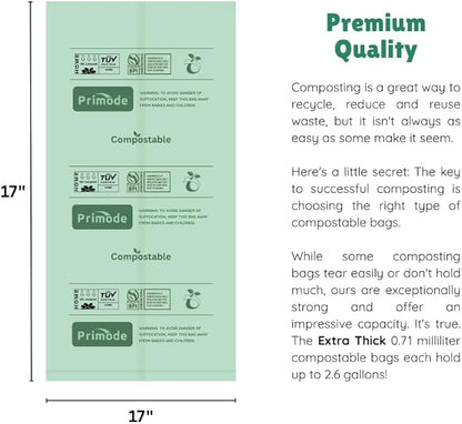 Compost Bags, Compostable Trash Bags 3 Gallon Compostable Bags 200 Count Small Compost Bags for Countertop bin Extra Thick 0.71 Mil. ASTM D6400 Certified By BPI and TÜV AUSTRIA (3 Gallon, 200 Units)