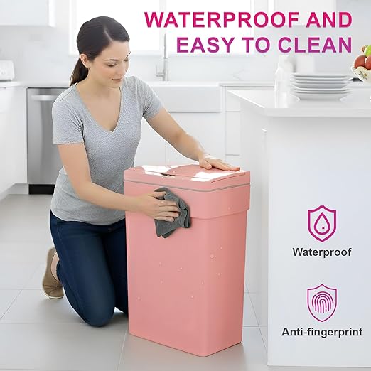 PayLessHere 13 Gallon 50 L Trash Can with Lid Plastic Kitchen Trash Bin Automatic Touch Free Motion Sensor Trash Can (3, Pink)