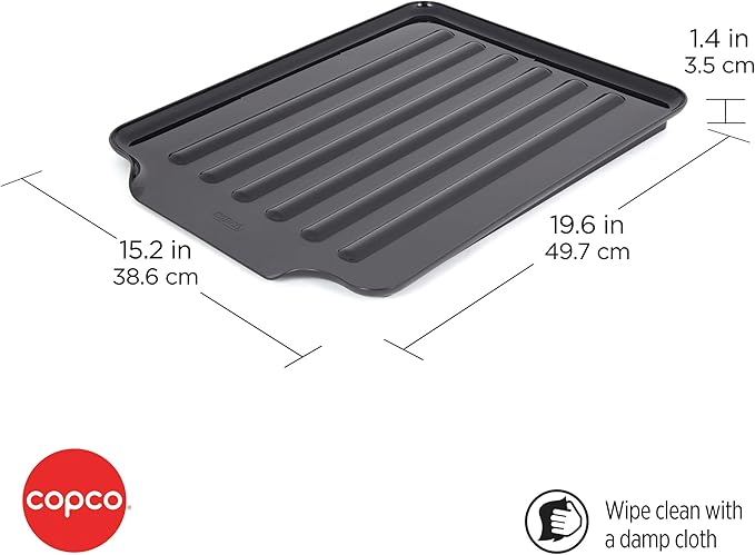 Copco Large Black Drain Board Fits Under Any Large Dish Rack to Catch Water or for Larger Pots Alone, Angled Base Allows for Self Draining with Raised Ribs to Prevent Water from Puddling