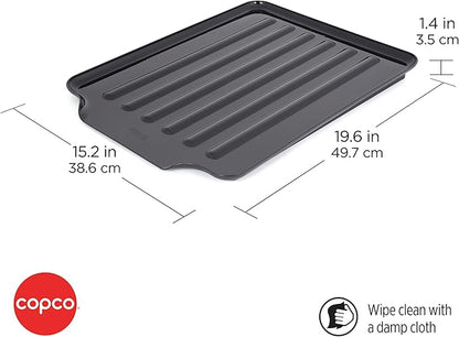 Copco Large Black Drain Board Fits Under Any Large Dish Rack to Catch Water or for Larger Pots Alone, Angled Base Allows for Self Draining with Raised Ribs to Prevent Water from Puddling