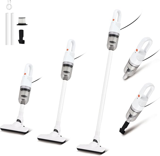 Corded Handheld Vacuum Cleaner,Ultra-Lightweight Mini Portable Vacuums for Home, 6 in 1 Stick Vac Cleaners for Car,Pet Hair(White Corded)
