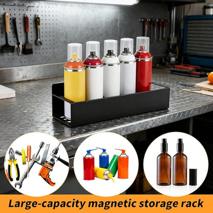 2 Pcs Magnetic Spray Can Holder,with 4 Pcs Small Hooks Wall Mounted Spray Bottle Rack Magnet Toolbox Holder Rack for Garage and Home, Craft Workspace(COLOR:Black)