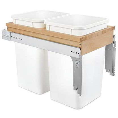 Rev-A-Shelf Top Mount Double Pullout Under Cabinet 27 Quart Kitchen Trash Cans with 150 Pound Rated Full-Extension Slides, 4WCTM-15DM2