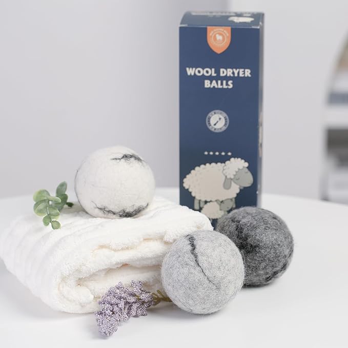 Wool Dryer Balls Handmade 3 Pack XL,Organic Laundry Dryer Balls,100% New Zealand Wool Natural Fabric Softener,Reusable 1000 Loads,Wrinkles Free, Shorten Drying Time,Baby Safe (3 Pack,Cloudscape Trio)