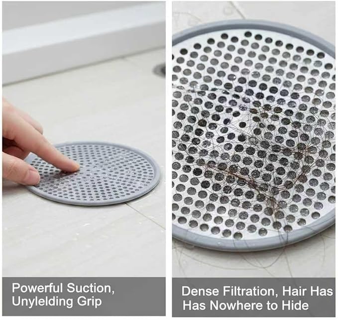 Drain Hair Catcher, 2pcs Round Shower Drain Cover for Bathroom, Drain Strainer, Stainless Steel and Silicone (Round)