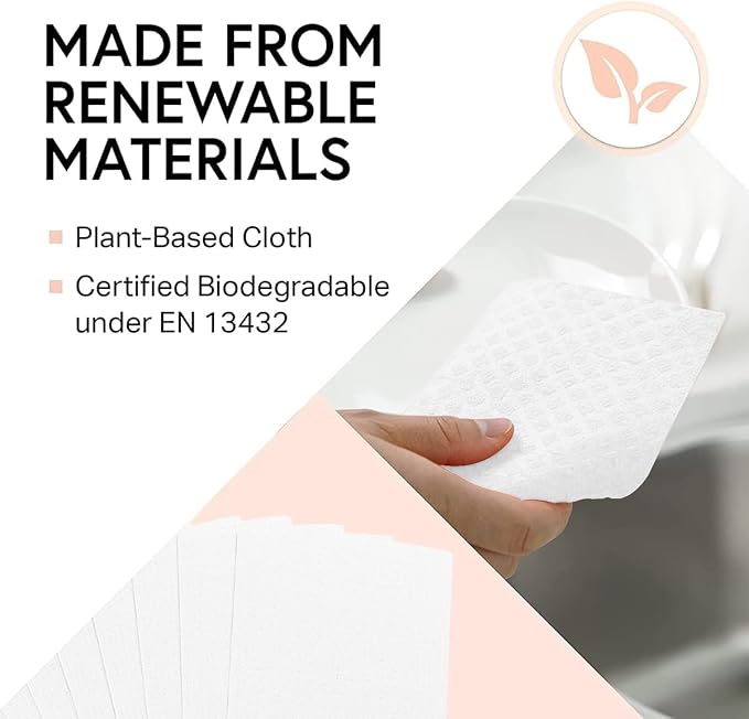 6 Packs Swedish Kitchen Dish Cloths - Reusable Paper Towels for Counters & Dishes - Eco-Friendly Cellulose Sponge Cloth - White