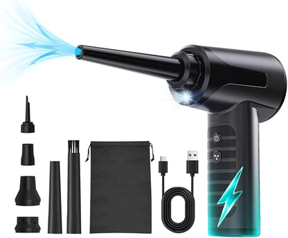 Electric Compressed Air Duster Rechargable Air Blower for Car 100000RPM Air Can Duster for Computer PC Mini Blower Cordless with Led Light Handheld Blower Keyboard Cleaner, Black