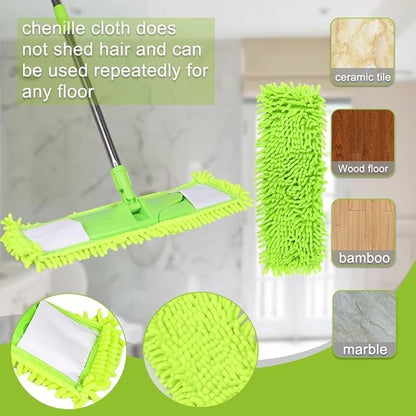4Pcs Soft Flat Mop Refill Pads, High Absorption Cloth for Multi-Surface Floor Cleaning, 40cm Board Compatible, Green