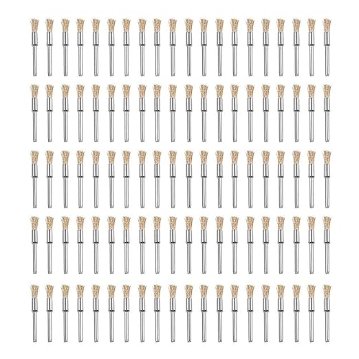 Rocaris 100 Pack Brass Wire Brushes Set, Steel Wire Wheels Pen Brushes Set Kit Accessories for Rotary Tool