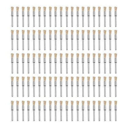 Rocaris 100 Pack Brass Wire Brushes Set, Steel Wire Wheels Pen Brushes Set Kit Accessories for Rotary Tool
