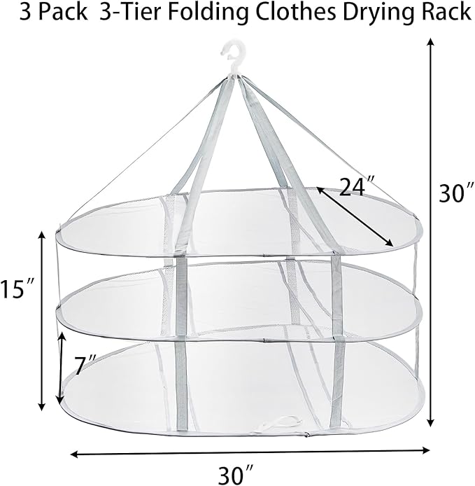 Jucoan 3 Pack Sweater Drying Rack Flat Mesh Foldable 3 Tier Laundry Clothes Drying Rack for Sweaters Delicates Dolls T-Shirt Swimsuit Sweater Underwear