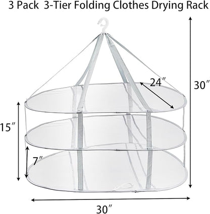 Jucoan 3 Pack Sweater Drying Rack Flat Mesh Foldable 3 Tier Laundry Clothes Drying Rack for Sweaters Delicates Dolls T-Shirt Swimsuit Sweater Underwear