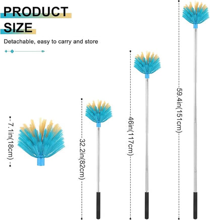 Cobweb Duster with Extension Pole，Medium Stiff Bristles Cobweb Duster Head ，Adjustable from 28 to 56 inches Long Duster for High Ceilings, Suitable for Ceilings, Walls, Indoor Outdoor Environments
