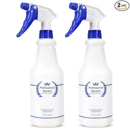 Plastic Spray Bottle, Empty Spray Bottles (2 Pack 24 Oz), All-Purpose Sprayer for Cleaning Solutions, Hair Spray, Bleach, Planting, BBQ, Mist & Stream Water Spraying Bottle with Adjustable Nozzle