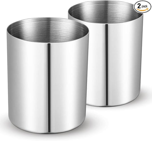 2 Packs Silver Round Stainless Steel Pen Holder,Minimalist Mini Metal Vase,Desktop Stationery Organizer,Vacuum Plating Makeup Brush Holder