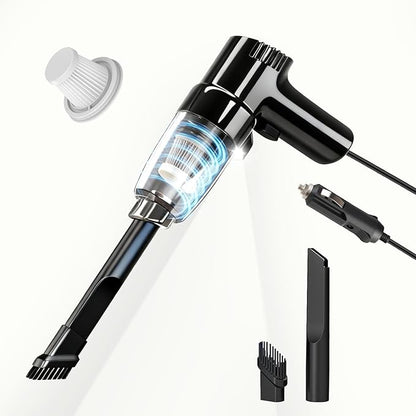 Car Mounted Vacuum Cleaner - 7000PA High-Power Suction, Dry & Wet Dual-Purpose, Portable Mini Handheld Vacuum with LED Light & Attachments, Ideal for Car Interior, Pet Hair, Dust & Debris (Black)