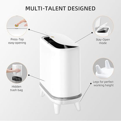 JUDRDO Bathroom Trash Can with Lid, Vacuum Adsorption Small Garbage Can 3.2 Gallon Press Top Lid Trash Bin with Legs Waterproof Waste Basket for Bathroom Bedroom Office Home RV