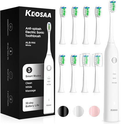 Sonic Vibrating Toothbrush with Pressure Sensor, Rechargeable Tooth Brush with 8 Brush Heads, 3 Modes, 33000VPM, 2-Min Timer, One Charge Lasts for 30 Days, 3D Rounded Soft Bristles, IPX7 Waterproof