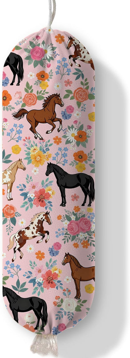 Horse Plastic Bag Holder Dispenser, Plastic Grocery Bag Organizer & Wall Mount Paper Trash Bags Saver Storage for Kitchen Home Pantry Decor, Horse Farmhouse Design