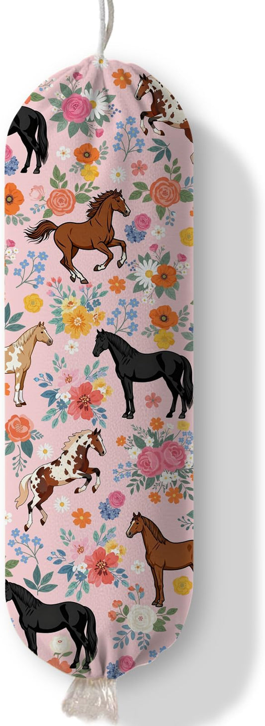 Horse Plastic Bag Holder Dispenser, Plastic Grocery Bag Organizer & Wall Mount Paper Trash Bags Saver Storage for Kitchen Home Pantry Decor, Horse Farmhouse Design