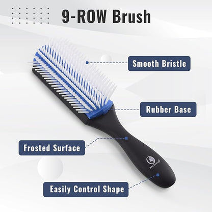 Hair Brush Set, Detangler Brush for Natural 3/4abc Curly Hair, Hair Brushes for Women Men Kids Detangling Styling with Spray Bottle (Blue)