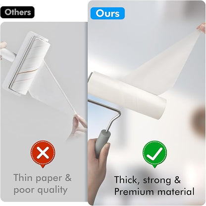 Extra Sticky Large Surface Lint Roller, 6.3'' Giant Lint Roller for Pet Hair, Lint Remover Roller for Cat Hair, Clothes, Furniture (1 Handle + 450 Sheets)