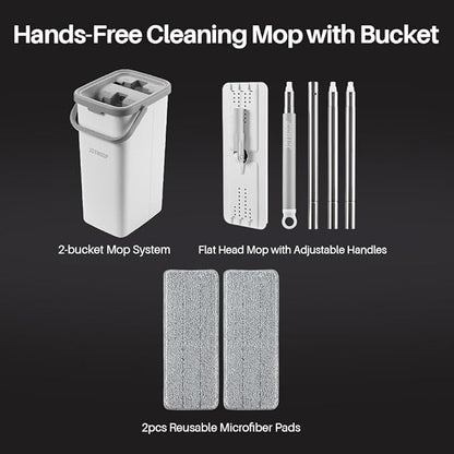 JOYMOOP Mop and Bucket Set, Dust Mops for Floor Cleaning, Wall Mop with 2 Microfiber Mop Head Replacement