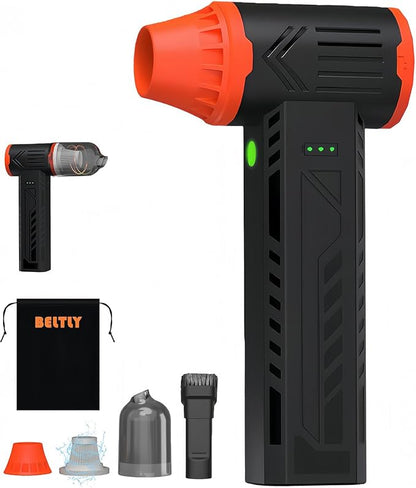 Tool-grade Electric Air Duster, Rechargeable Handheld Blower with 180,000 Super Power Brushless Motor, 2-in-1 Blow & Vacuum Cleaner, Cordless Leaf Blower for Car Drying, Home, Patio Cleaning (Black)