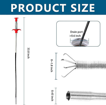 Drain Snake,33 inch Flexible Grabber Claw Pick Up Reacher Tool,Drain Clog Remover - Gutter Cleaning Tools for Home Sink, Bathroom Tub,Drain, Toilet, Tight Spaces