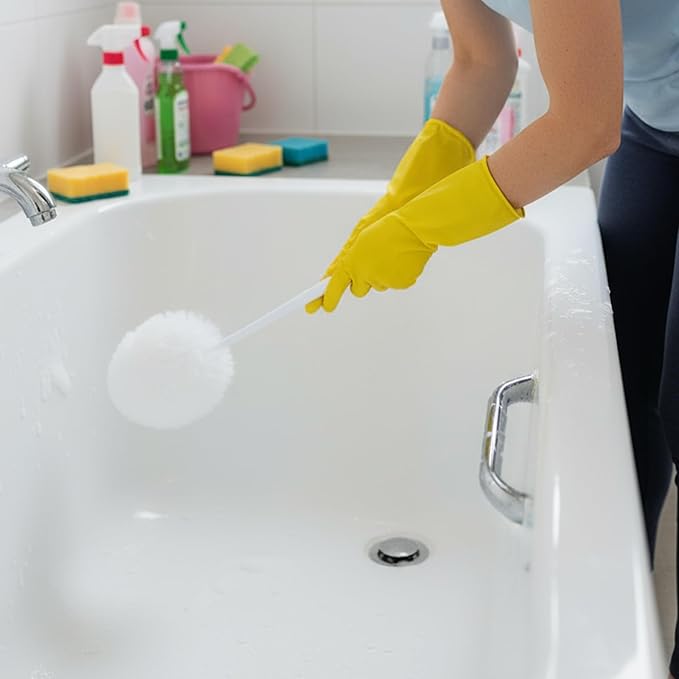 Kifmurase 12 Pcs Toilet Bowl Brushes Soft Swab Polyester Head 15 Inch White Reusable Long Plastic Handled Toilet Brush Cleaners Scrubber Mop for Home Bathroom Cleaning