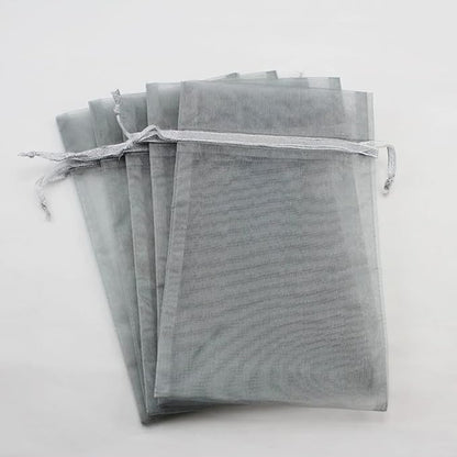 100 Pcs 5x7 Inch Gift Wrap Bags Grey,Organza Mesh Sheer Fabric,Drawstring Satin Ribbon Glitter Clear Tulle Sparkly Jewelry Sachet for Baby Shower Favor,Santa Claus Gift,Wedding decoration,Candy
