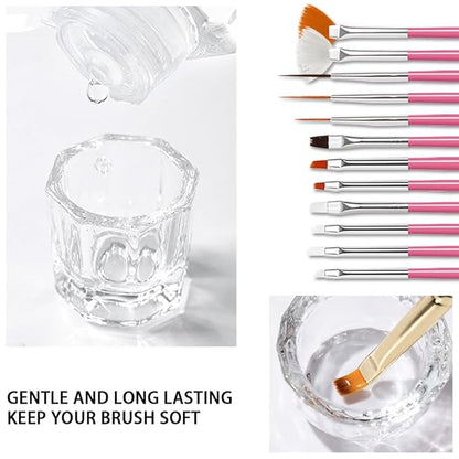 Nail Brush Cleaner Restorer Nail Brush Cleaner Solution Clean Manicure Brushes Set A with Glass Cup & Cleaning Cotton Pads for Nail Art Gel Polish Painting Brushes 58ml