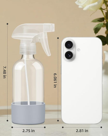 4 Pack Glass Spray Bottles 8 oz, Empty Refillable Containers with Silicone Sleeve Protection, Glass Spray Bottles for Cleaning Solutions, Hair and Plants with Adjustable Nozzles Blue+White+Purple+Grey